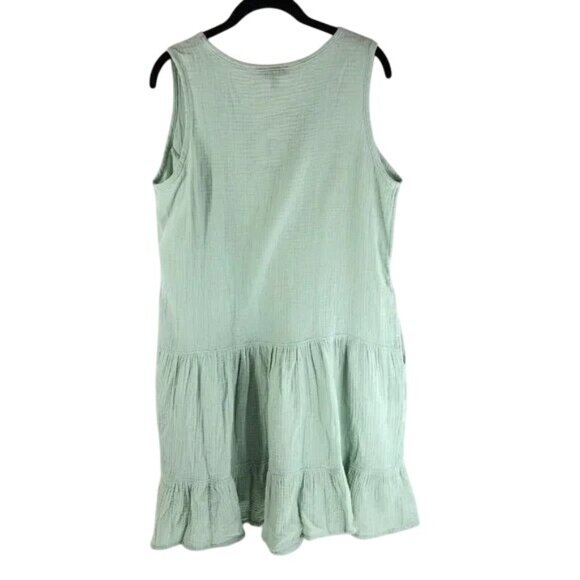 J Valdi Cozumel Ruffle Dress Swim Cover Cotton Gauze Pockets Light Green L - Picture 4 of 6